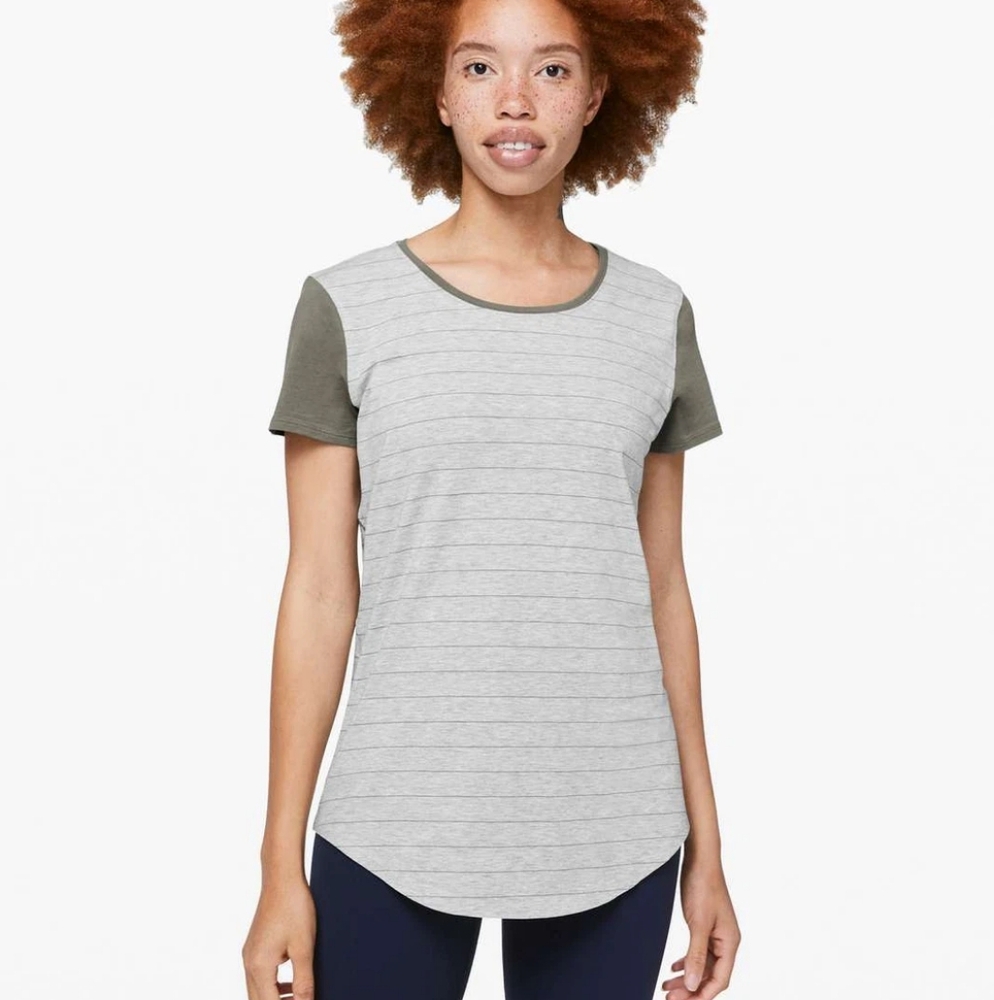 Lululemon Love Crew III Short Serve Stripe Heathered Core Light Grey Grey Sage